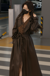 Camille Belted Leather Trench Coat