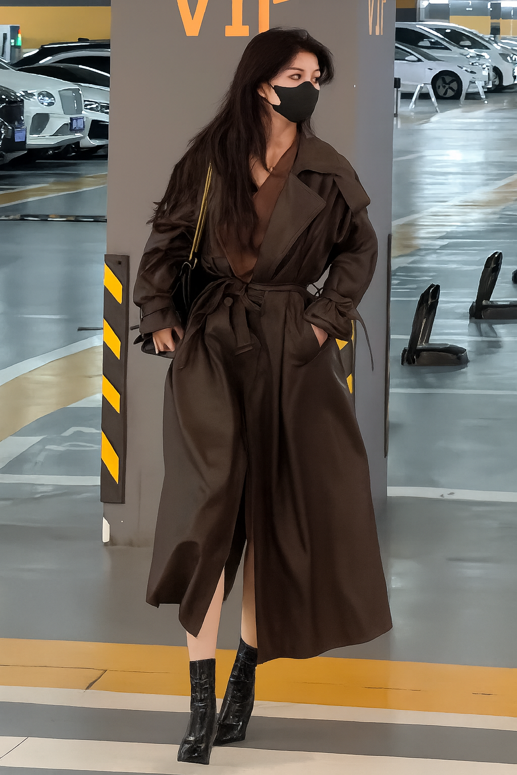 Camille Belted Leather Trench Coat
