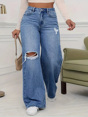 Nova Distressed Wide-Leg Jeans