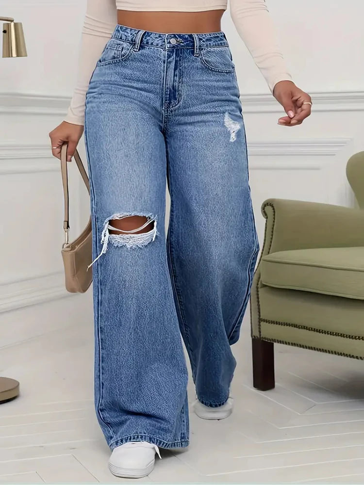 Nova Distressed Wide-Leg Jeans