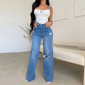 Mila Ripped Wide-Leg Jeans