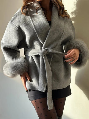 Amara Fur-Cuff Wool Coat