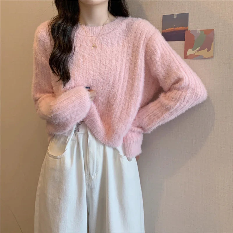 Lila Fuzzy Knit Crop Sweater
