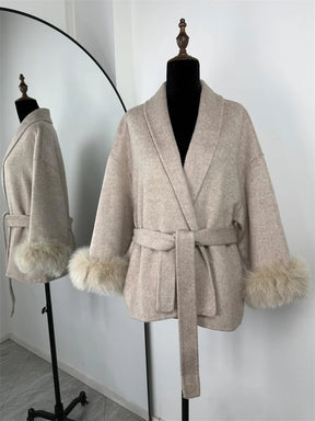 Amara Fur-Cuff Wool Coat