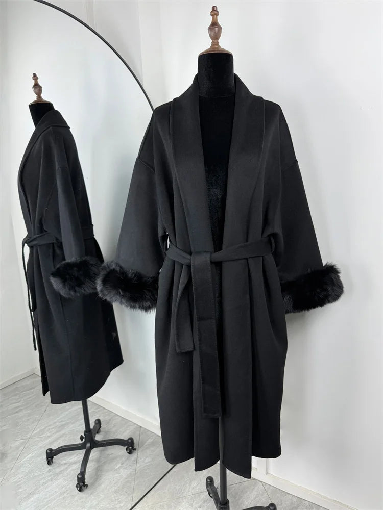 Amara Fur-Cuff Wool Coat