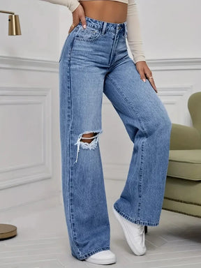 Nova Distressed Wide-Leg Jeans