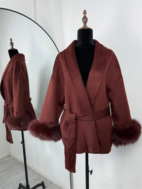 Amara Fur-Cuff Wool Coat