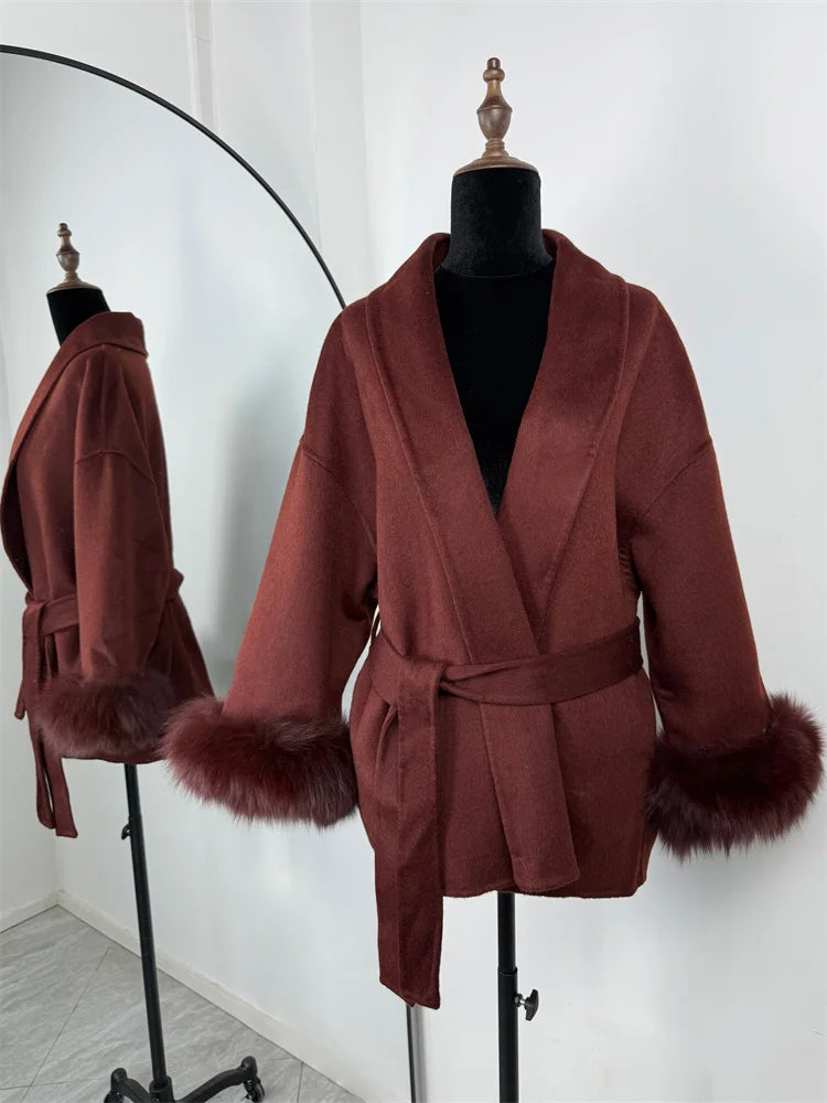 Amara Fur-Cuff Wool Coat