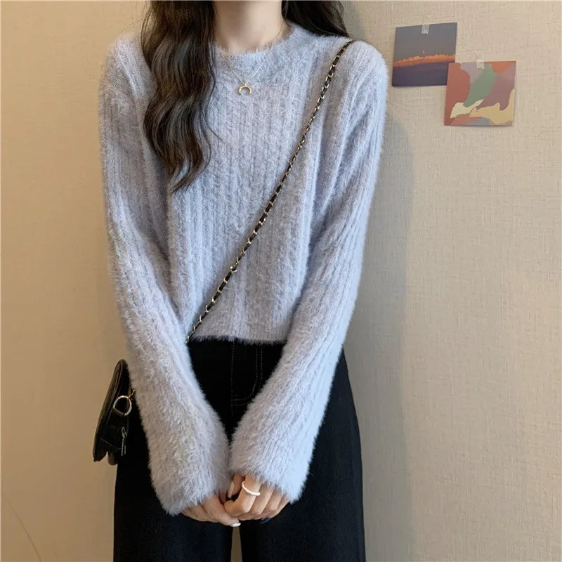 Lila Fuzzy Knit Crop Sweater