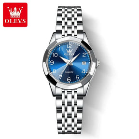 OLEVS 9970 Original Luxury Quartz Watch for Women Rhombus Mirror Digital Dial Calendar Stainless Steel Waterproof Wrist Watches