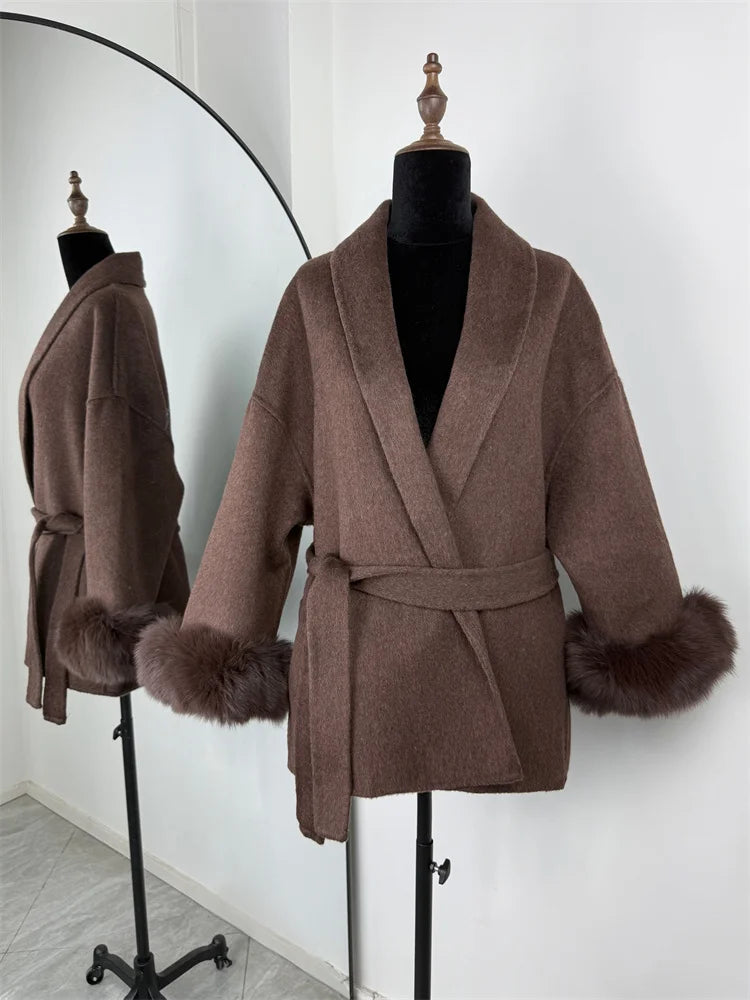 Amara Fur-Cuff Wool Coat
