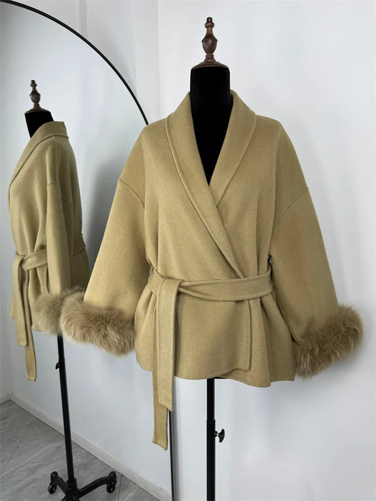 Amara Fur-Cuff Wool Coat