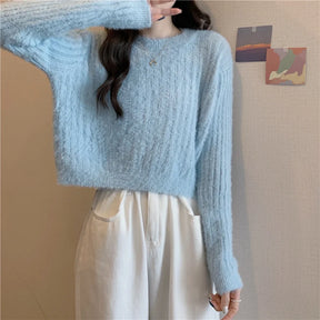 Lila Fuzzy Knit Crop Sweater