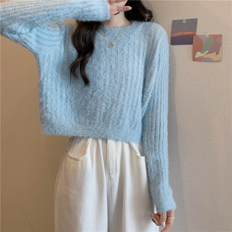 Lila Fuzzy Knit Crop Sweater