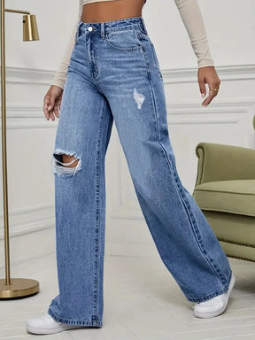 Nova Distressed Wide-Leg Jeans