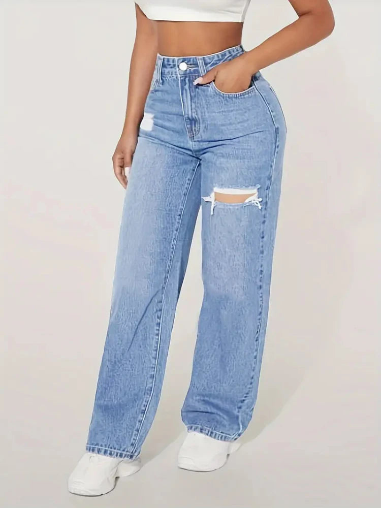 Aria High-Waist Distressed Jeans