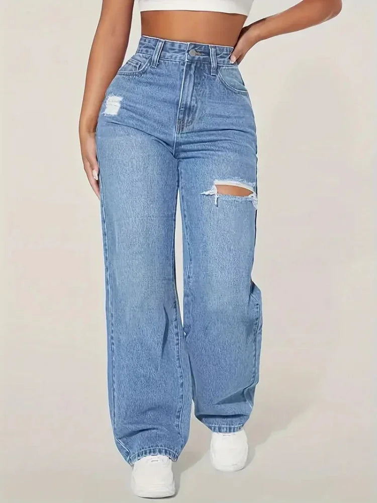 Aria High-Waist Distressed Jeans