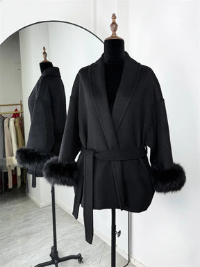 Amara Fur-Cuff Wool Coat
