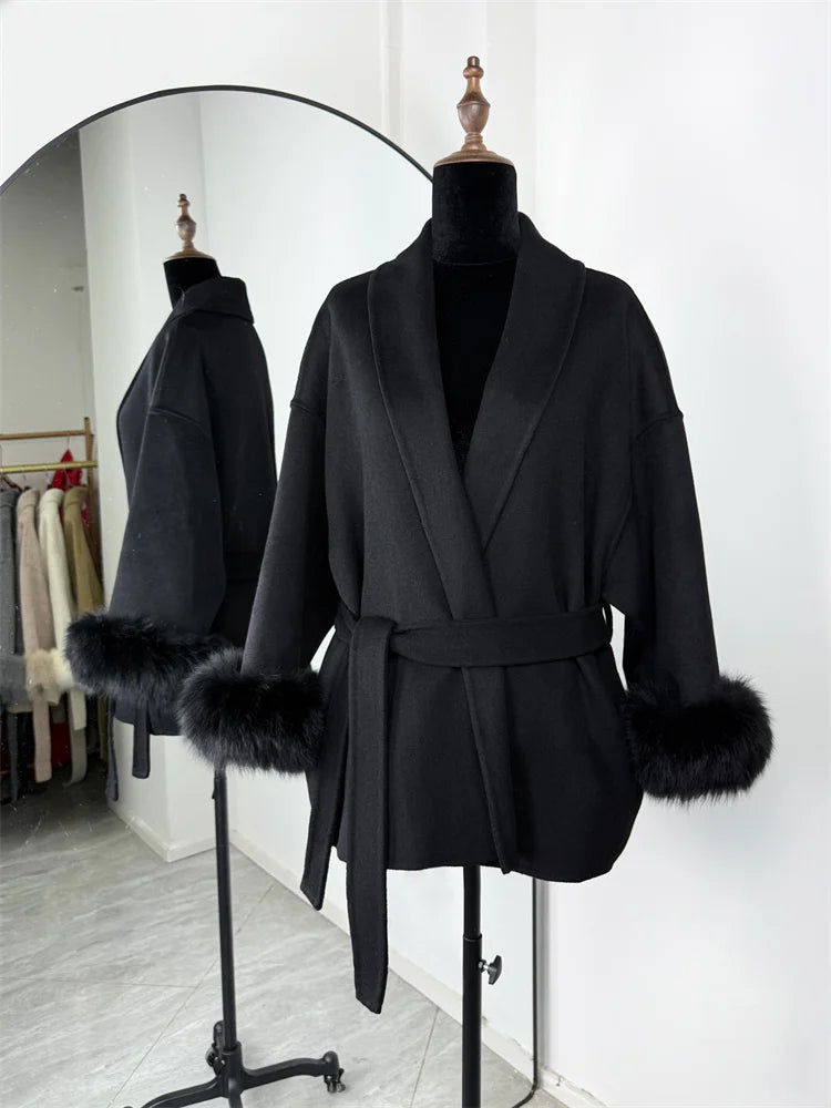 Amara Fur-Cuff Wool Coat