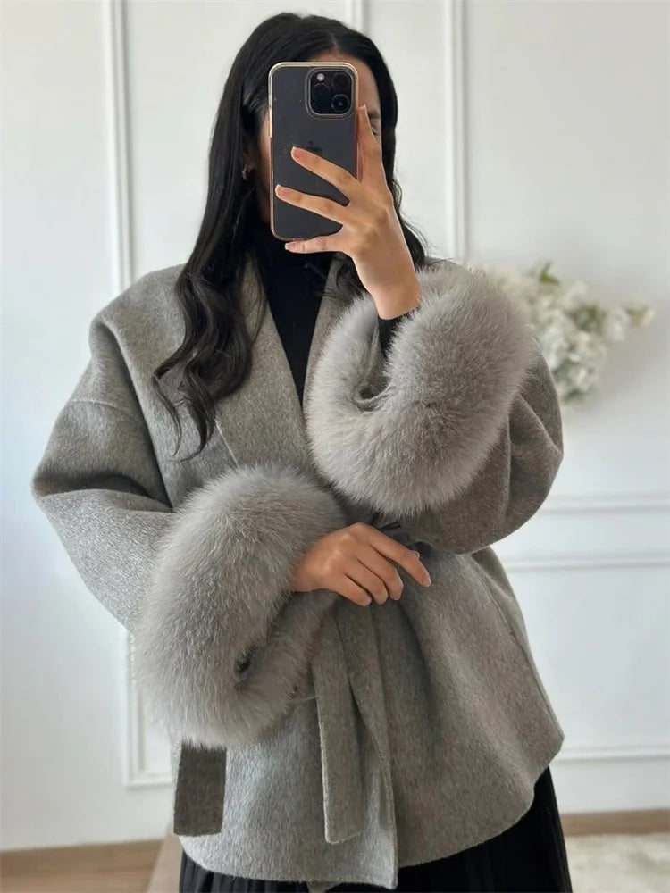 Amara Fur-Cuff Wool Coat
