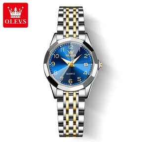 OLEVS 9970 Original Luxury Quartz Watch for Women Rhombus Mirror Digital Dial Calendar Stainless Steel Waterproof Wrist Watches
