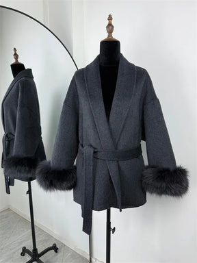 Amara Fur-Cuff Wool Coat