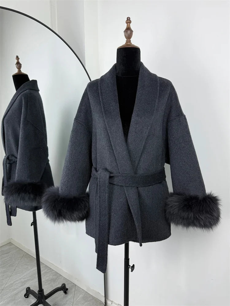 Amara Fur-Cuff Wool Coat
